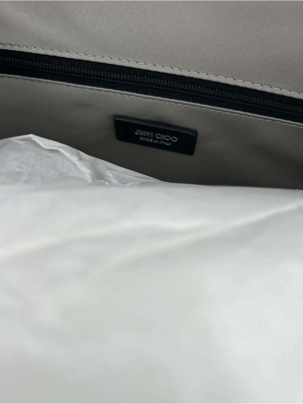 Jimmy Choo Black Tote Bag with Silver Chain Handles and iconic logo